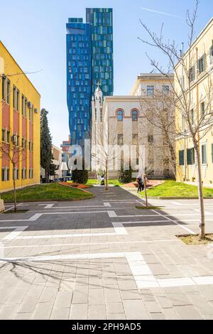 Tirana, Albania. March 2023.  classic and modern buildings in the city center Stock Photo