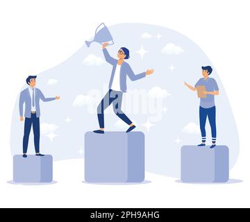 Success concept. Tiny People with Prize, Cup. Flat vector modern illustration. Stock Vector