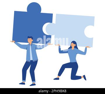 jigsaw puzzles are a great element of team work and search for ideas. business teamwork together people connect puzzle elements, flat vector modern il Stock Vector