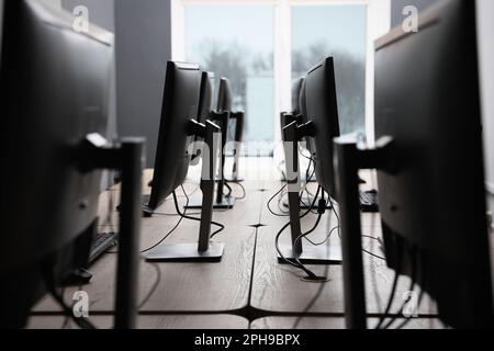 Many modern computers in open space office Stock Photo