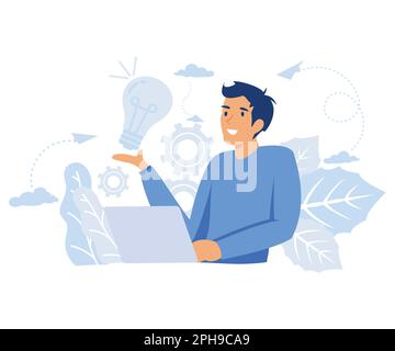 man designer found brilliant ideas. search for the best ideas in design concept. flat vector modern illustration Stock Vector