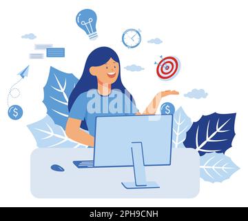 Multitasking work, productive master woman many hands productive doing her job thanks to time management and skill management. workaholic workplace st Stock Vector
