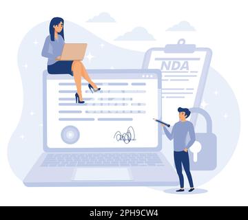 NDA concept. Non disclosure agreement. Corporate secret protection. Flat vector modern illustration. Stock Vector