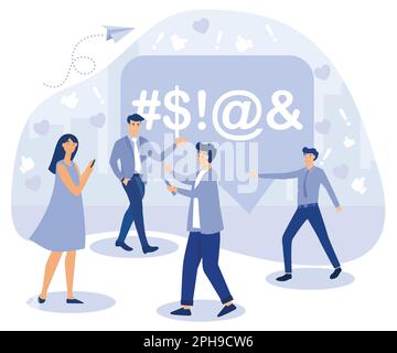 Haters online concept. Tiny people put dislikes and write negative comments. Flat vector modern illustration. Stock Vector
