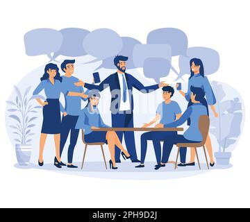 Discussion, conversation with speech bubbles, brainstorming for idea, meeting opinion concept, discussing work in meeting and talk with speech bubbles Stock Vector