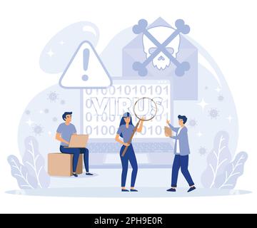 Computer virus concept. Scam alert. Spam, malicious application. Envelope with skull. Flat vector modern illustration. Stock Vector