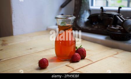 Delicious and healthy organic natural fruit juice made with strawberry Stock Photo