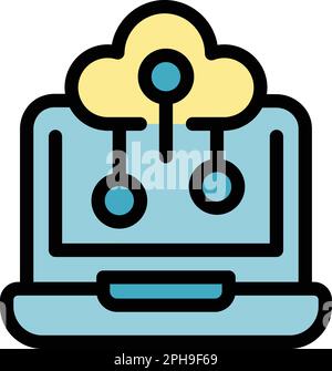 Laptop internet cloud icon. Outline Laptop internet cloud vector icon for web design isolated on white background color flat Stock Vector
