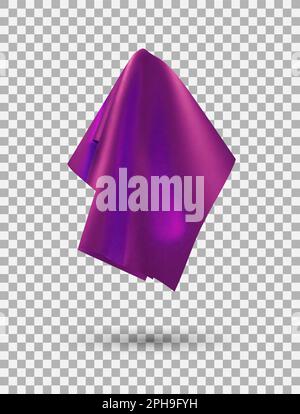 Pink purple shiny fabric, handkerchief or tablecloth hanging, isolated on white background. Vector illustration Stock Vector
