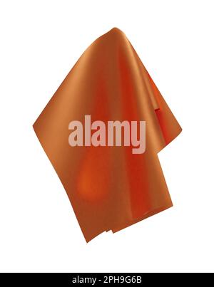 Orange red shiny fabric, handkerchief or tablecloth hanging, isolated on white background. Vector illustration Stock Vector