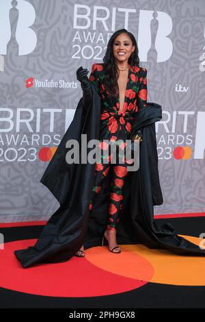 Alex Scott photographed attending The BRITS Red Carpet Arrivals at The O2 in London, UK on 11 February 2023 . Picture by Julie Edwards. Stock Photo