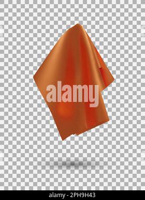 Orange red shiny fabric, handkerchief or tablecloth hanging, isolated on white background. Vector illustration Stock Vector