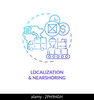 Localization and nearshoring blue gradient concept icon Stock Vector
