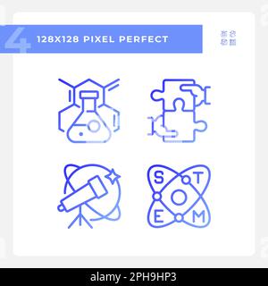 STEM impact on education pixel perfect gradient linear vector icons set Stock Vector