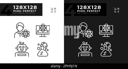 STEM technology and AI pixel perfect linear icons set for dark, light mode Stock Vector