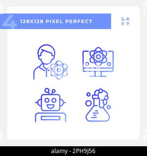 STEM technology and AI pixel perfect gradient linear vector icons set Stock Vector