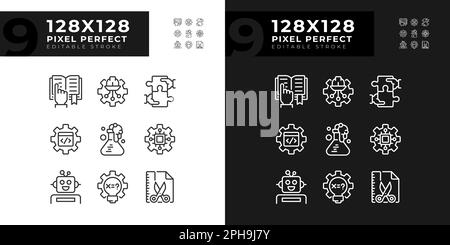 Integration of STEM programs pixel perfect linear icons set for dark, light mode Stock Vector