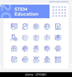 STEM education pixel perfect gradient linear vector icons set Stock Vector