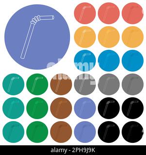 Single drinking straw outline multi colored flat icons on round backgrounds. Included white, light and dark icon variations for hover and active statu Stock Vector