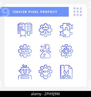 Integration of STEM programs pixel perfect gradient linear vector icons set Stock Vector