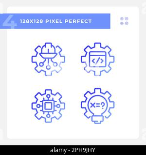 STEM technology settings pixel perfect gradient linear vector icons set Stock Vector