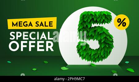 5 percent Off. Discount creative composition. Sale brochure with font made from leaves. Sale banner and poster. Vector illustration. Stock Vector