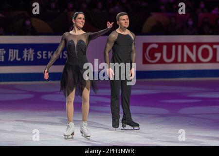 SAITAMA, JAPAN - MARCH 25: Italy's Charlene Guignard and Marco Fabbri in the Ice Dance medal ceremony during the ISU World Figure Skating Championships 2023 at Saitama Super Arena on March 25, 2023 in Saitama, Japan (Photo by Pablo Morano/BSR Agency) Stock Photo