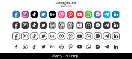 Popular social network logo icons collection in various forms Stock Vector