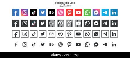 Popular social network logo icons collection in various forms Stock Vector