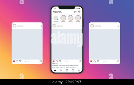Instagram carousel or slide pages interface vector mockup with three pages Stock Vector