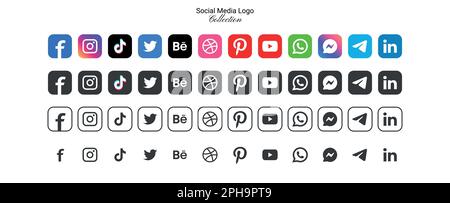 Popular social network logo icons collection in various forms Stock Vector