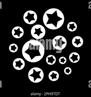 Black stars in white circles on black background. Gobo mask. Stock Vector