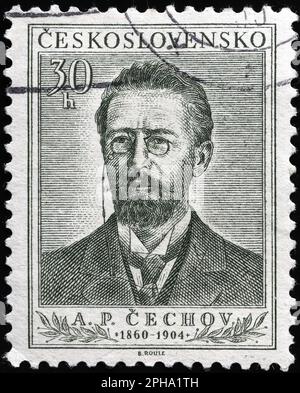 Beautiful portrait of Anton Chekhov on czech postage stamp Stock Photo