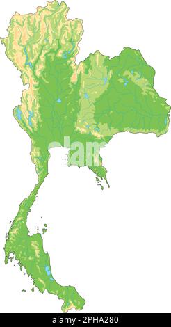 Highly detailed Thailand physical map. Stock Vector