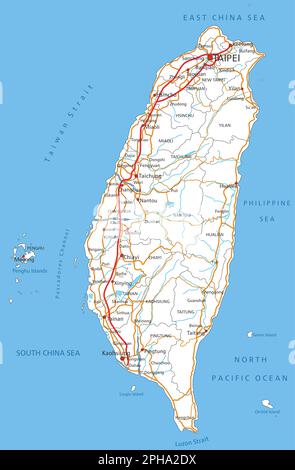 High detailed Taiwan road map with labeling Stock Vector Image & Art ...