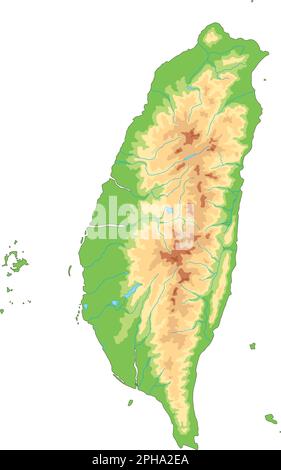 Highly detailed Taiwan physical map. Stock Vector