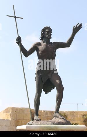 Statue of Saint Jean Baptiste (St John the Baptist) In Fort St. Angelo which is a bastioned fort in Birgu, Malta, located at the centre of the Grand Harbour. Stock Photo