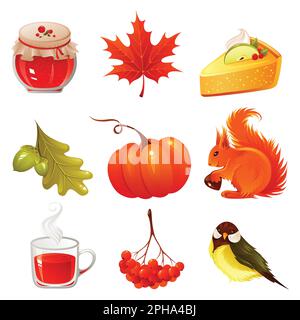 Autumn icons set isolated on white background Stock Vector