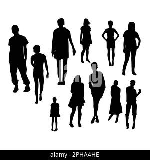 Vector silhouette of a set of people on a white background Stock Vector