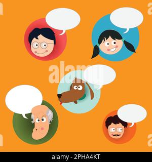 Group of people with speech bubbles. Stock Vector