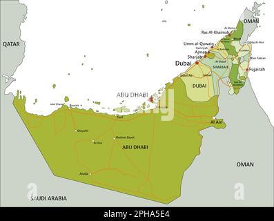 Highly detailed editable political map with separated layers.United Arab Emirates. Stock Vector