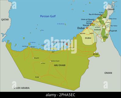 Highly detailed editable political map with separated layers.United Arab Emirates. Stock Vector