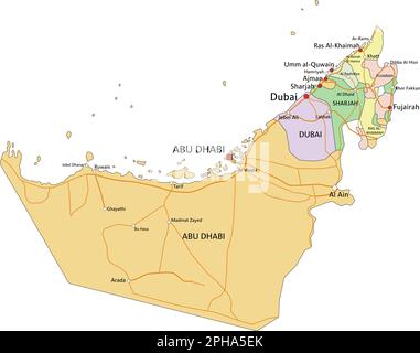United Arab Emirates - Highly detailed editable political map with labeling. Stock Vector