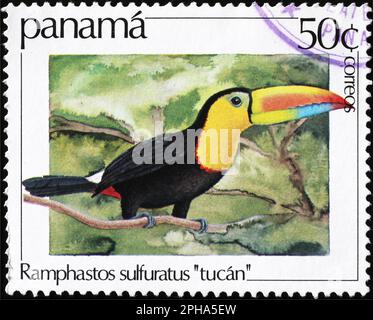 Keel-billed toucan on postage stamp from Panama Stock Photo