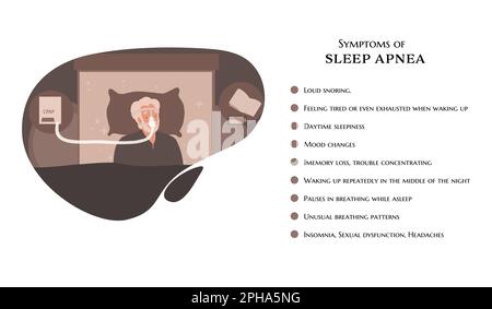 Symptoms of sleep apnea, medical banner, old man Stock Vector