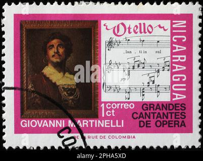 Music sheet of 'Otello' by Giuseppe Verdi on stamp Stock Photo