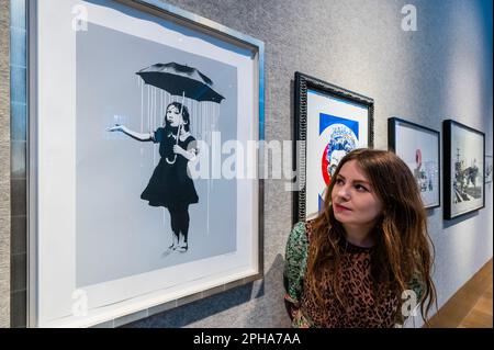 London, UK. 27th Mar, 2023. Banksy, Nola (White), 2008. Estimate: £70,000 - 100,000 - Preview of Bonhams' British. Cool. sale. The sale takes place sale on 29 March at New Bond Street. Credit: Guy Bell/Alamy Live News Stock Photo