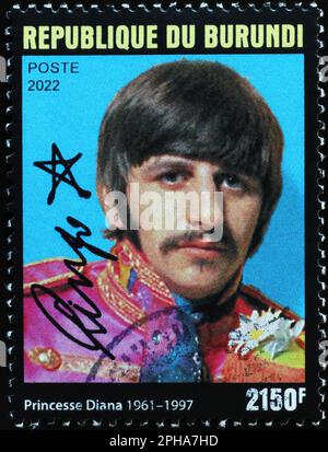 Ringo Starr portrait on postage stamp of Burundi Stock Photo