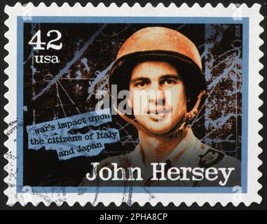 War correspondent John Hersey on american postage stamp Stock Photo