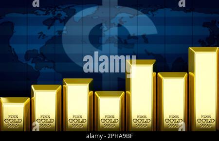 The gold price is rising. Gold bar with diagram and graph Stock Photo ...